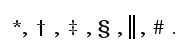 a list of symbols like # * ect.